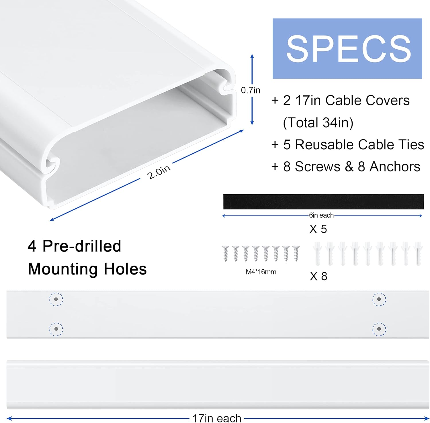 FEFEFW-TV -34in Wall Cable Management Raceway & TV-31.5 inch Cable Concealer