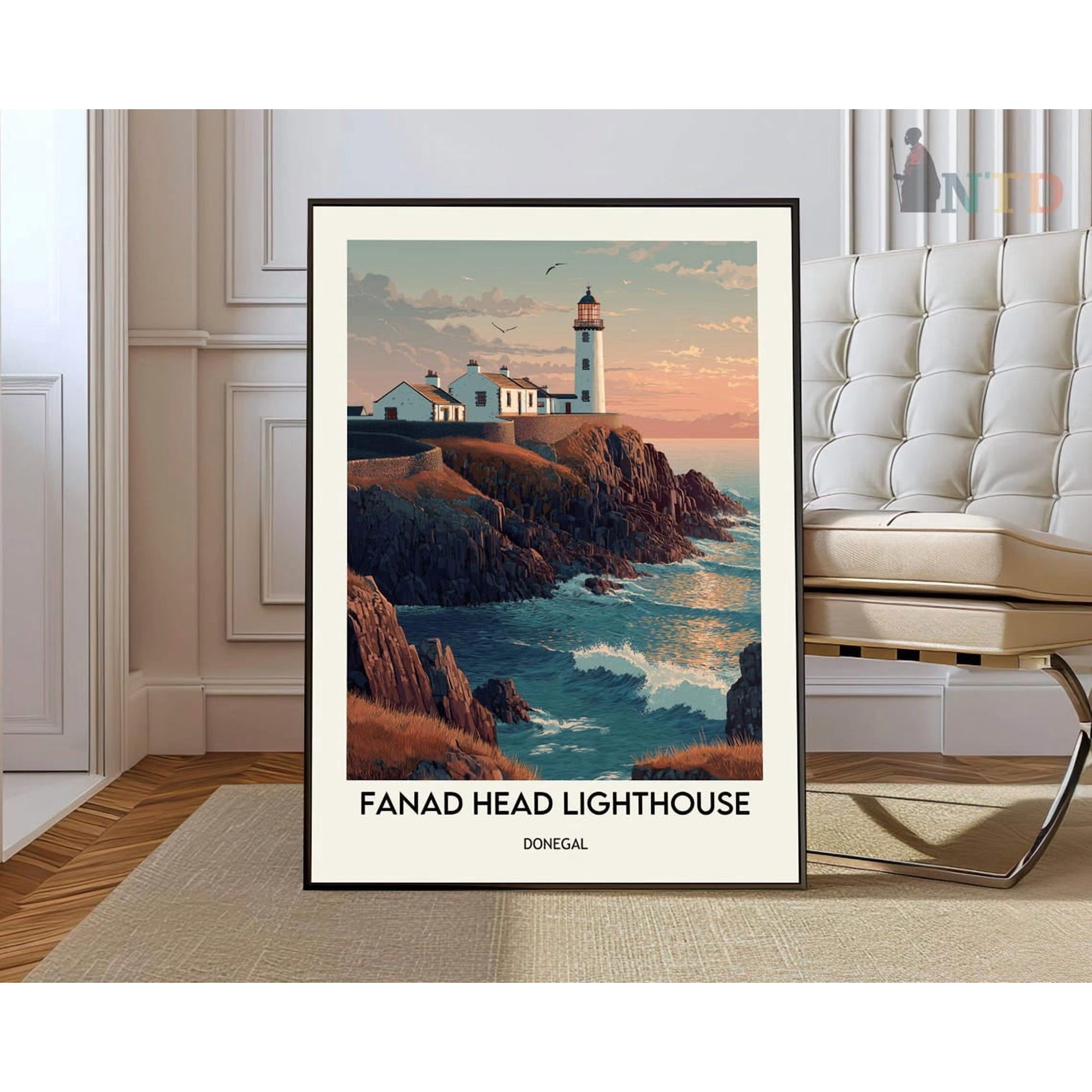 Fanad Head Lighthouse Poster, Donegal Ireland Coastal Wall Art
