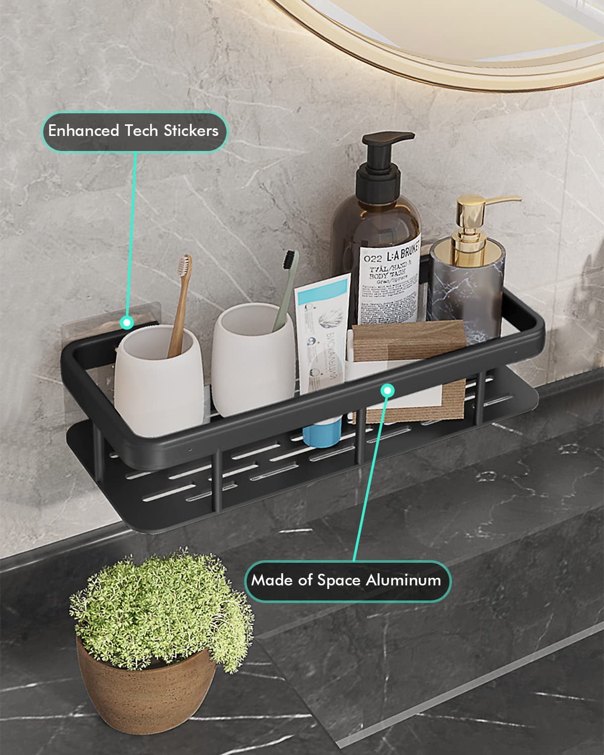 Shower Caddy Adhesive Shower Shelf No Drilling Stick on Shower Organizer  for Tile Wall Shower Storage Rustproof Bathroom Caddy Wall Mounted for  Kitchen Storage 
