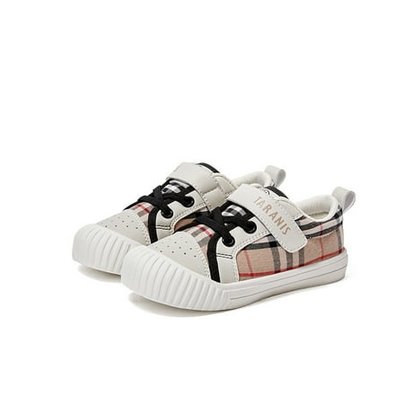 

TARANIS Toddler Kids Plaid Canvas Shoes Lace Up Soft-soled Anti-slip Hook-and-loop Fastener Sneakers For Boys Girls