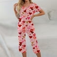 thumbnail image 2 of Valentine's Day Womens Heart Pajama Set Heart Print Pajama Sets Short Sleeve and Capri Pants Women 2 Piece Sleepwears, 2 of 7
