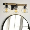 thumbnail image 6 of Kira Home Sebastian 23" 3-Light Industrial Farmhouse Vanity / Bathroom Light + Clear Globe Glass Shades, Smoked Birch, 6 of 7