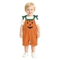 thumbnail image 3 of Gunia Halloween Baby Girls Outfit Corduroy Casual Toddler Romper With Pumpkin Face One Piece Jumpsuit Outfits Orange 12-18 Months, 3 of 7