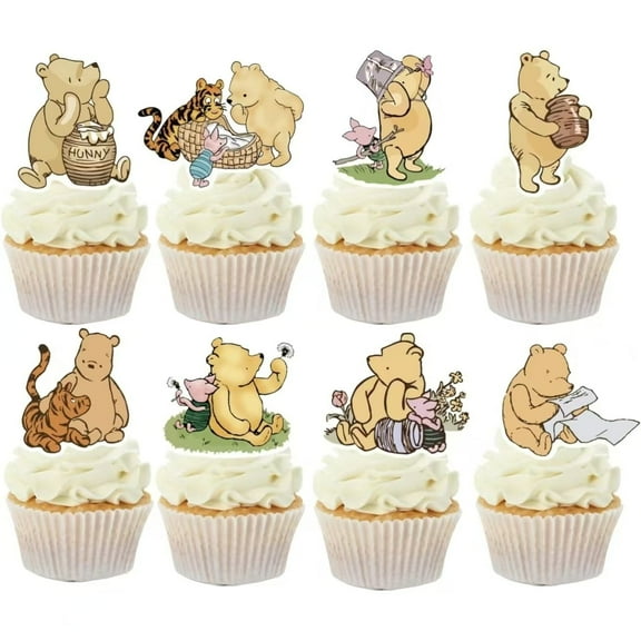 48 Pcs Classic Winnie Cupcake Toppers Cake Topper Cute Pooh Baby Shower Decorations Adorable For Bee Bear Themed Party Decor Welcome Birthday Supplies