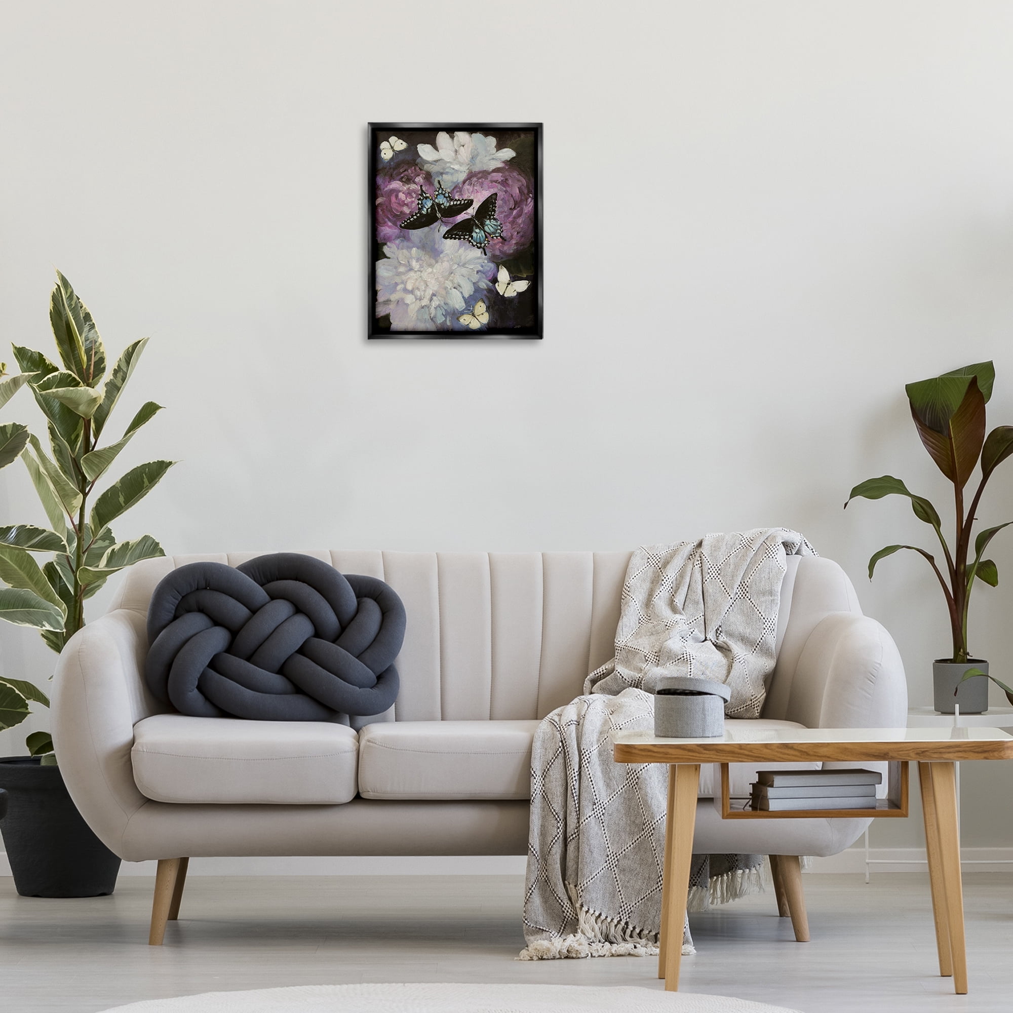 Stupell Industries Midnight Garden Butterflies Animals & Insects Painting Black Floater Framed Canvas Art Print Wall Art, 17 x 21