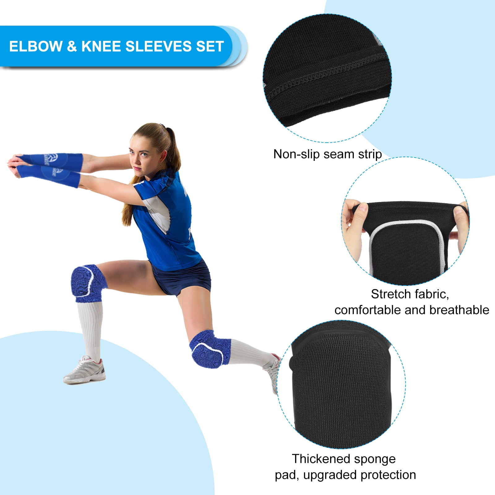 Uxcell 4 Pair 5.3"/5.1" Volleyball Arm Sleeves Knee Pads with Protection Pads Thumbhole for Teenagers Women, Black, Pink