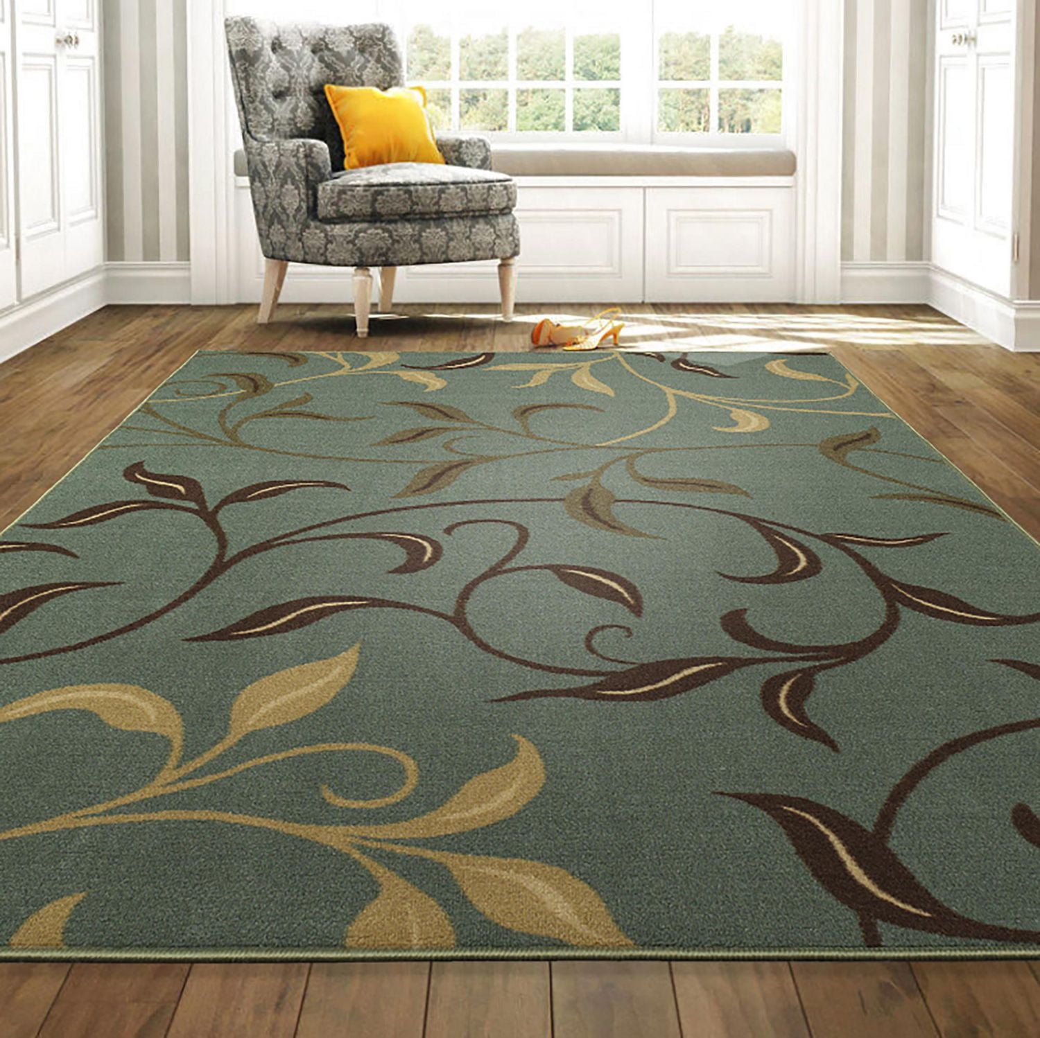 Tapis de couloir contemporain à motif feuilles et sous-couche en caoutchouc la collection Ottohome