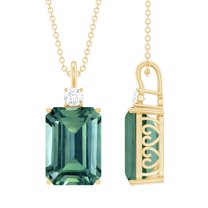 Rosec Jewels Lab Created Green Sapphire Solitaire Pendant Necklace with Moissanite - 10X14 mm, 10K Yellow Gold