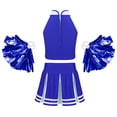 thumbnail image 2 of YONGHS Girls Cheer Leader Uniform Halloween Party Cheerleading Crop Top with Skirt Pompoms Royal Blue 16, 2 of 7