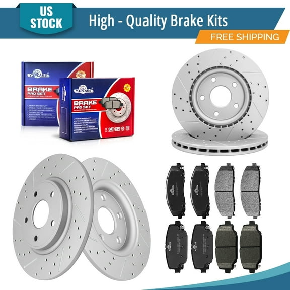YXPCARS 12PCS Brake Kits, Brake Rotors Ceramic Brake Pads for Dodge Grand Caravan Journey Chrysler Town & Country Ram C/V Volkswagen Routan, Front Rear (53068 53069 D1589 D1596)