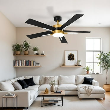 ModFusion 60-Inch Contemporary Ceiling Fan with 5 Blades, Black and Gold Finish, and Energy-Efficient LED Light