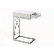 Spiffy Chrome Metal Base & Storage Drawer Side Table | Glossy White