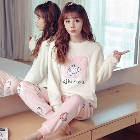 

Ladies Pyjama Women Winter Flannel Pajama Set Fleece Pajamas Sleepwear Thick Warm Velvet Female Homewear Suit Cute Sweet Pijama