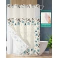 thumbnail image 2 of No Hook Shower Curtain with Snap in Liner, Vintage Flowers Teal Tuilps Butterfly Letters Print Hotel Shower Curtains for Bathroom, Washable Shower Curtain Liner Set with Mesh Top Window, 72”x78”, 2 of 6