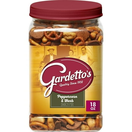 Gardetto's Snack Mix, Peppercorn and Herb, Salty Snacks Tub, 18 oz