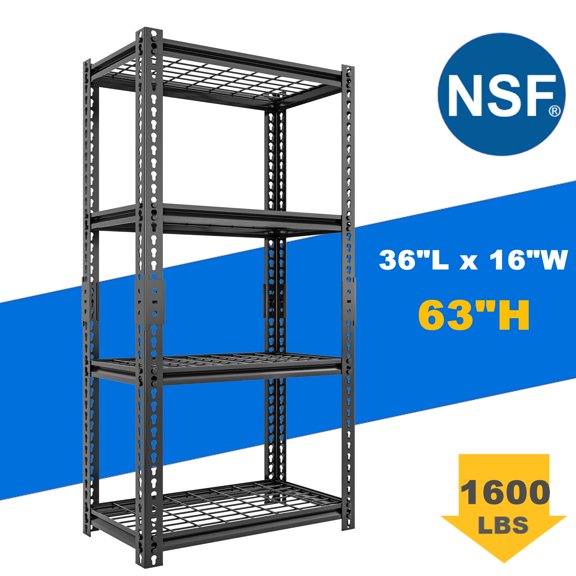 Ficisog Black 4 Shelves Adjustable Storage Steel Wire Shelves