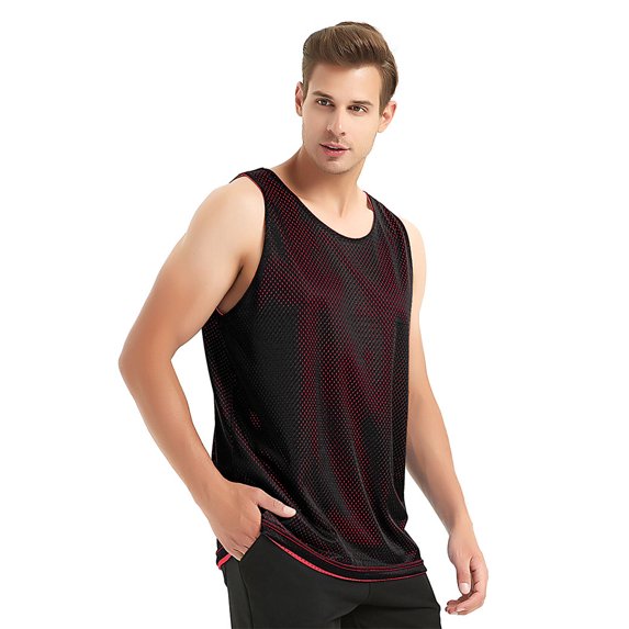 TopTie Men's Tank Top, Reversible Mesh Tank, Basketball Jerseys, Lacrosse Jersey-black/red-YS