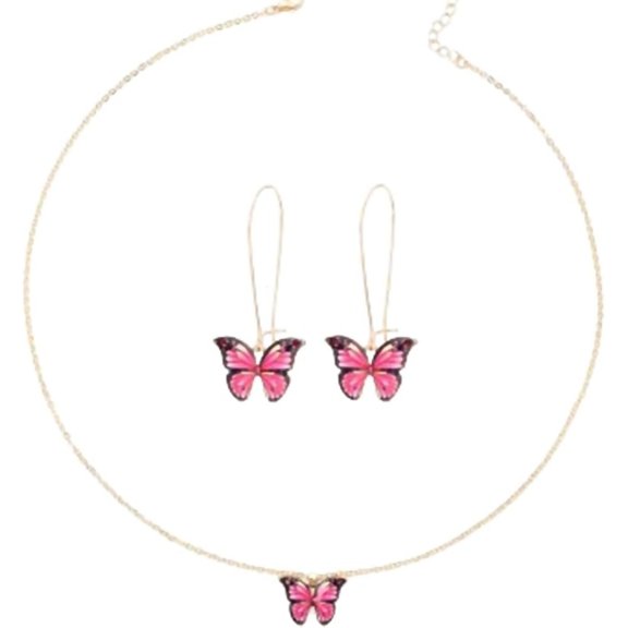 Zephyriana Butterfly Jewelry Set Cute Butterfly Pendant Necklace Dangle Earrings Adjustable Chain Bohemian Necklace for Women Boho Jewelry Valentine's Day Gifts
