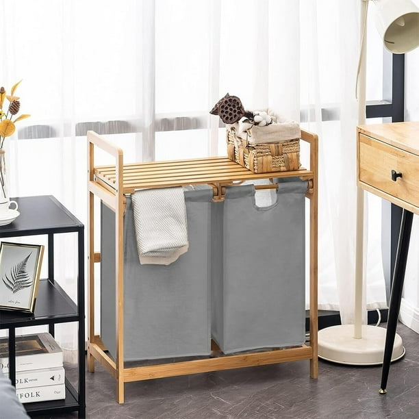 Cesto Ropa Sucia 56L, Cestos para la Ropa Sucia, 2 Bolsas de Lavandería de Tela Oxford Extraíbles, Ventilación y Transpirabilidad, Cesto de Ropa Sucia para Baño, Lavadero, Sala, Dormitorio