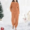 thumbnail image 2 of QIUOMBBP Family Christmas Outfits Matching Sets Xmas Fuzzy Hooded Zip Up Jumpsuits Pajamas Sleepwear Holiday for Adults, Rose Gold, S, 2 of 5