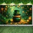 thumbnail image 5 of Green Theme St. Patrick's Day Banner Shamrock Design Leprechaun Backdrop Rainbow Pattern Gold Coin Decor Festival Display for St. Patrick's Day Party Festival Home Celebration, 5 of 9