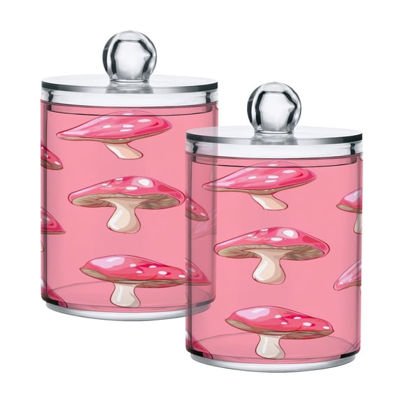 2 Pack Qtip Holder Dispenser Mushroom Clear Plastic Storage Apothecary Jars for Cotton Swabs Balls Pads Floss
