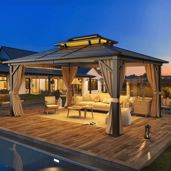 SOBREMESA 10'x13' Hardtop Gazebo with Polycarbonate Double Roof and Aluminum Frame for Garden, Patio, Lawns