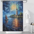 thumbnail image 2 of Lighthouse Sunrise Coast Scenery Pale Blue Tan Shower Curtain for Bathroom with 12Hooks, Polyester Fabric Thick Shower Curtain Washable Waterproof Curtain, 2 of 5
