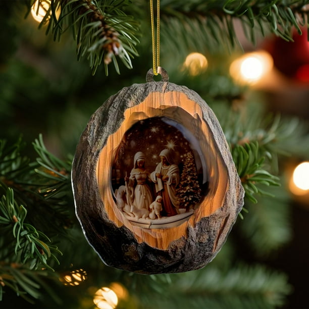 Adornos navideños acrílicos, colgantes navideños redondos, adornos religiosos colgantes para árbol de Navidad, decoraciones navideñas para el hogar, decoración navideña, adorno festivo para puerta.