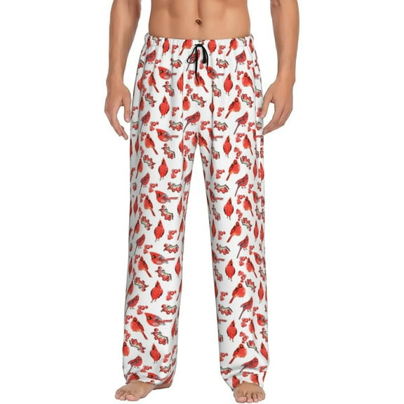 Logiee Red Birds Print Pajama Pants for Men,Men’s Pajama Bottoms,Mens PJ Pants with Pockets & Button Fly-Small