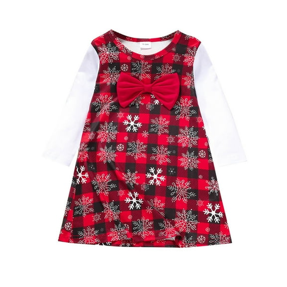 Afdoent Girls Dresses Christmas Toddler Dress Baby Girl Clothes Outfit Bowknot Plaid Party Dresses 5-6 Years