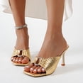 thumbnail image 4 of HomeDM Women's Stiletto Heels Sandals Square Open Toe Slip-On Mules Sandals Summer Comfort Prom Dress Pumps Shoes, Gold Size 5.5, 4 of 9