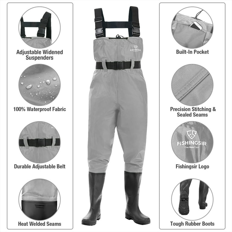 FISHINGSIR Fishing Chest Waders for Men with Boots Mens Womens Hunting  Bootfoot Waterproof Nylon and PVC with Wading Belt 