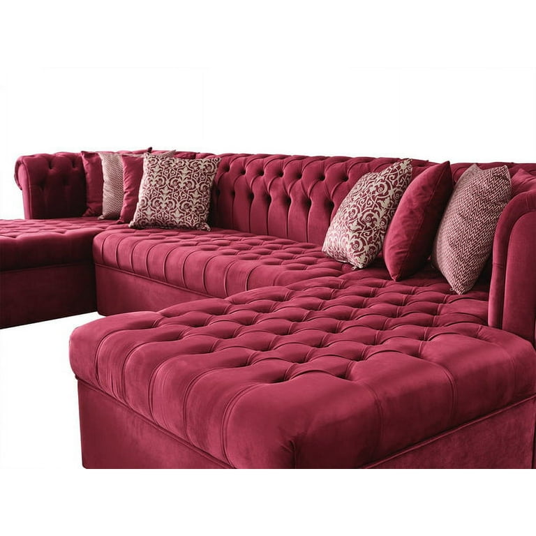 Bianco Velvet Maroon Double Chaise Sectional