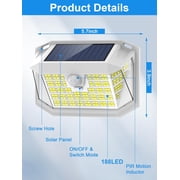 Solar Motion Lights Outdoor 6 Pack, 188 LED/3 Modes, Motion Sensor Outdoor Lights, IP65 Waterproof 270° Lighting, Solar Powered Security Flood for Outside Yard Garden Wall(White)
