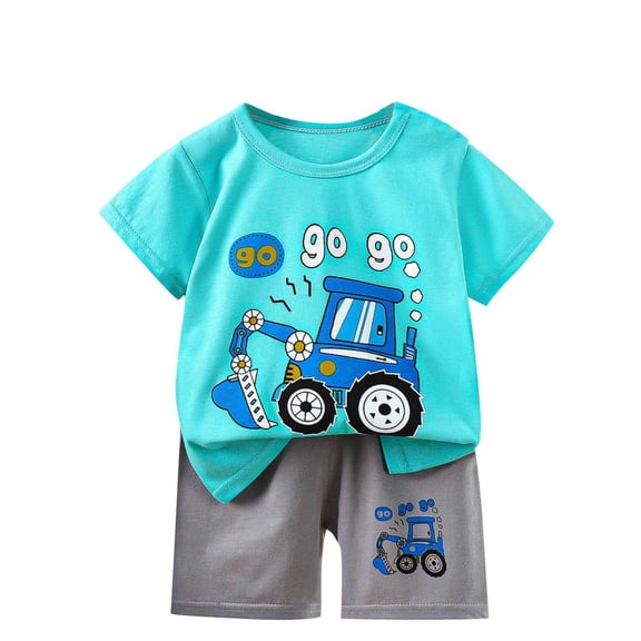 CAZOFW Toddler Boys 2 Piece Outfit Sets,Cotton Cartoon Short Sleeve Top and Shorts Set,Size 3-4t