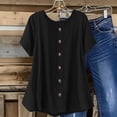 thumbnail image 2 of QATAINLAV Womens Going Out Tops Solid Color Short Sleeve Linen Tshirts Summer Casual Crew Neck Tunic Blouse Black L, 2 of 10