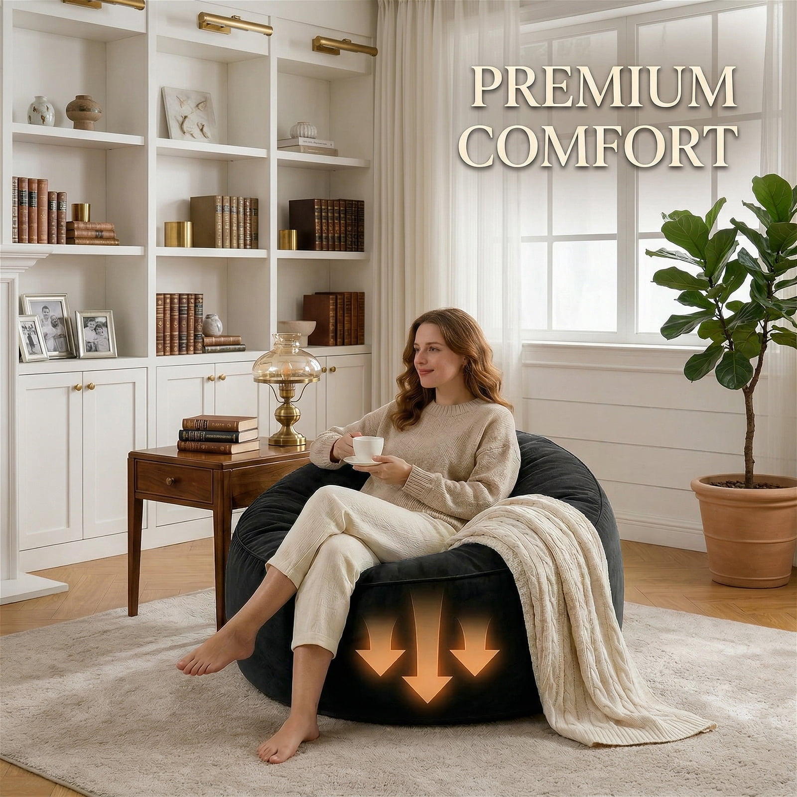 VIREO 5FT Bean Bag Chairs for Adults Memory Foam Filler Beanbag Chair with Removable and Washable Flannel Cover, Lazy Chairs for Living Room - Black