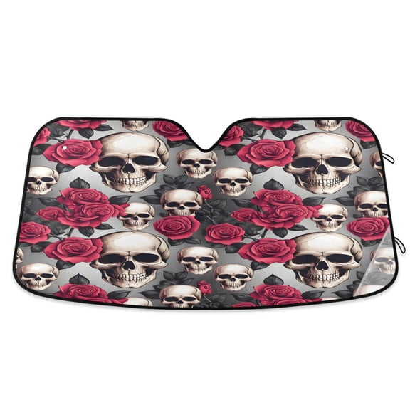 ALAZA Rose Skull Flowers Windshield Sun Shade Car Foldable Visor Block UV Rays Protector 55"x27.6"