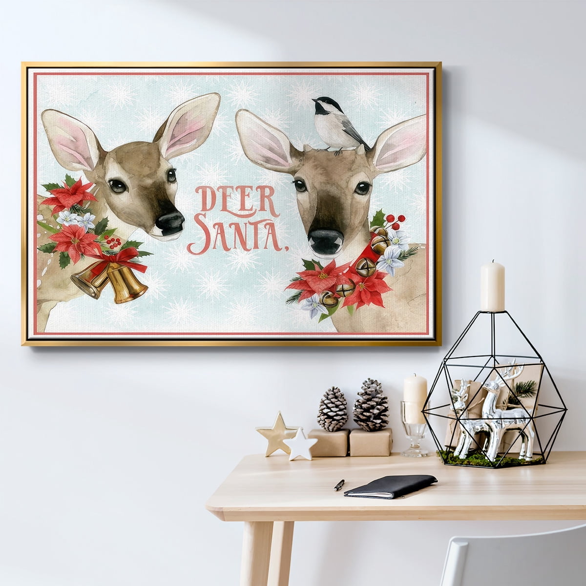 Deer Christmas Collection A - Framed Gallery Wrapped Holiday Canvas - 27 x 41 - Gold Frame