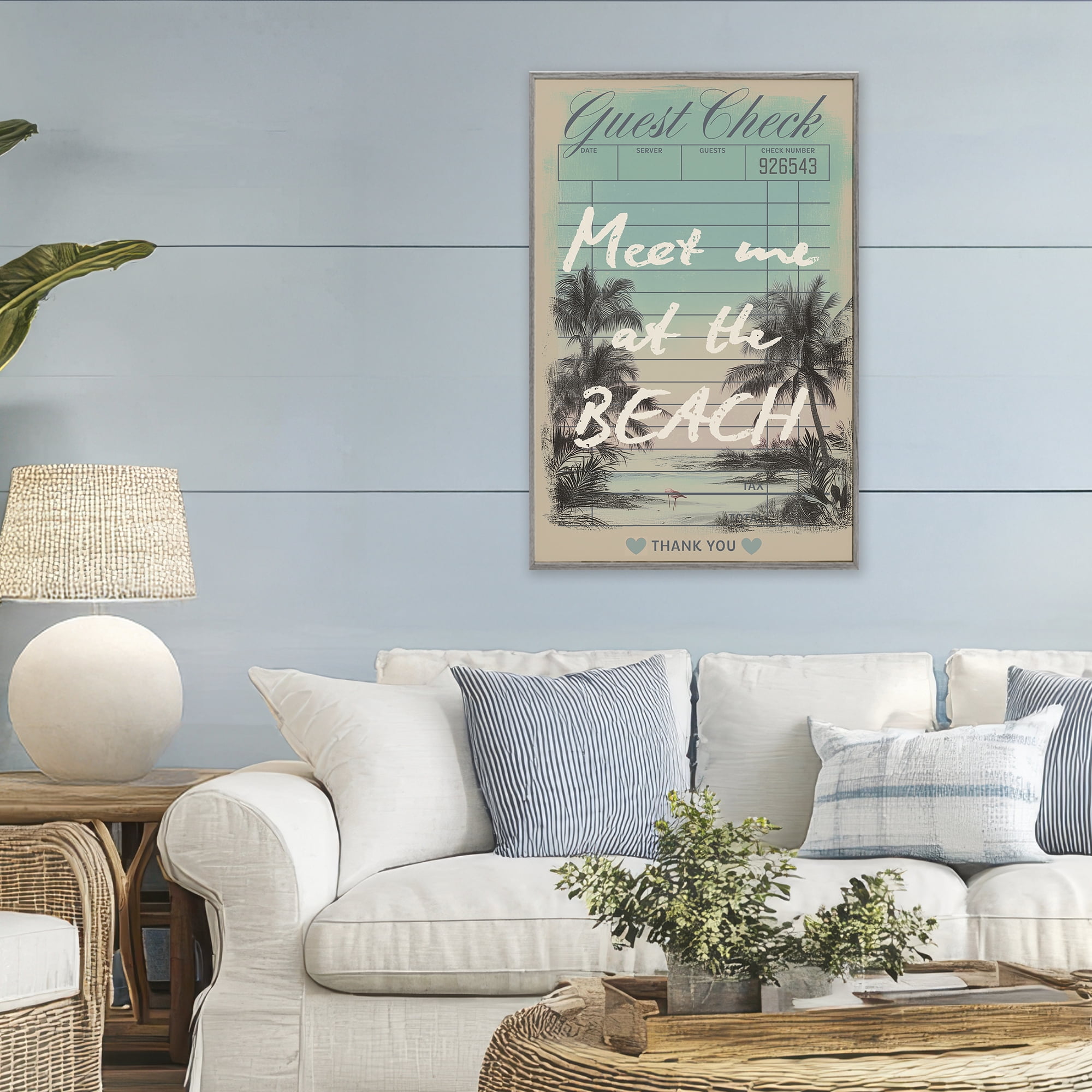 Stupell Industries Meet Me At Beach Check Gray Framed Giclee Art, design by Annabelle Hall