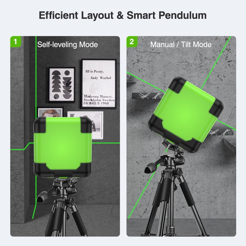 Self-Leveling Laser Level, 98Ft Green Beam Cross Line Laser Level Tools for Picture Hanging and DIY Application with AA Battery