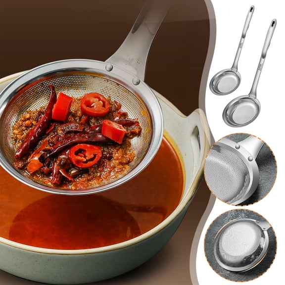 304 Stainless Steel Oil Separator Skimmer | Fine Mesh Colander for Soup, Frying, Hot Pot | Durable Handle, 6000 Filter Holes | Easy-Clean Kitchen Strainer, 9cm/11cm Sizes