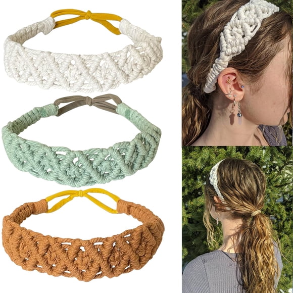 Jseng Diademas de Ganchillo Hechas a Mano Diadema de Punto Bohemio para Mujer Diademas de Playa de Verano 3 Paquetes