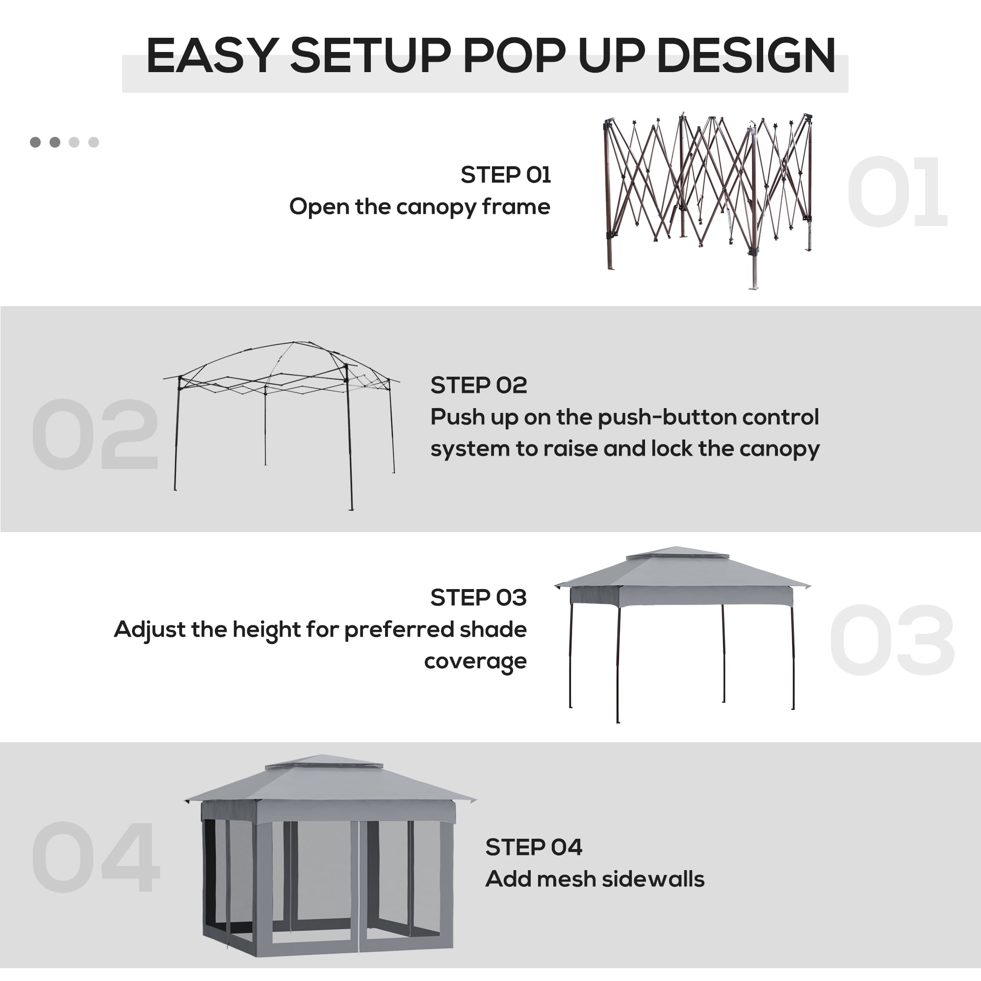 Outsunny 11' x 11' Pop Up Gazebo Outdoor Canopy Shelter with 2-Tier Soft Top, and Removable Zipper Netting, Event Tent with Large Shade, Light Gray