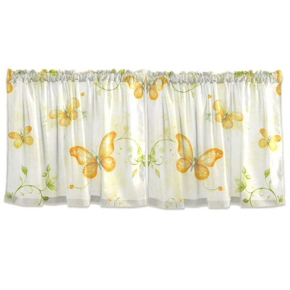 Bright Butterflies Pattern Tier Curtains for Kitchen 57x24 Inch Semi Sheer Light Filtering Half Window Curtains 2 Panels