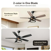 EDISHINE Farmhouse Black Ceiling Fan with Light and Remote Control, 5 Wood Blades, Rustic Farmhouse Ceiling Fan with Light for Living Room, Bedroom, Wet Rated