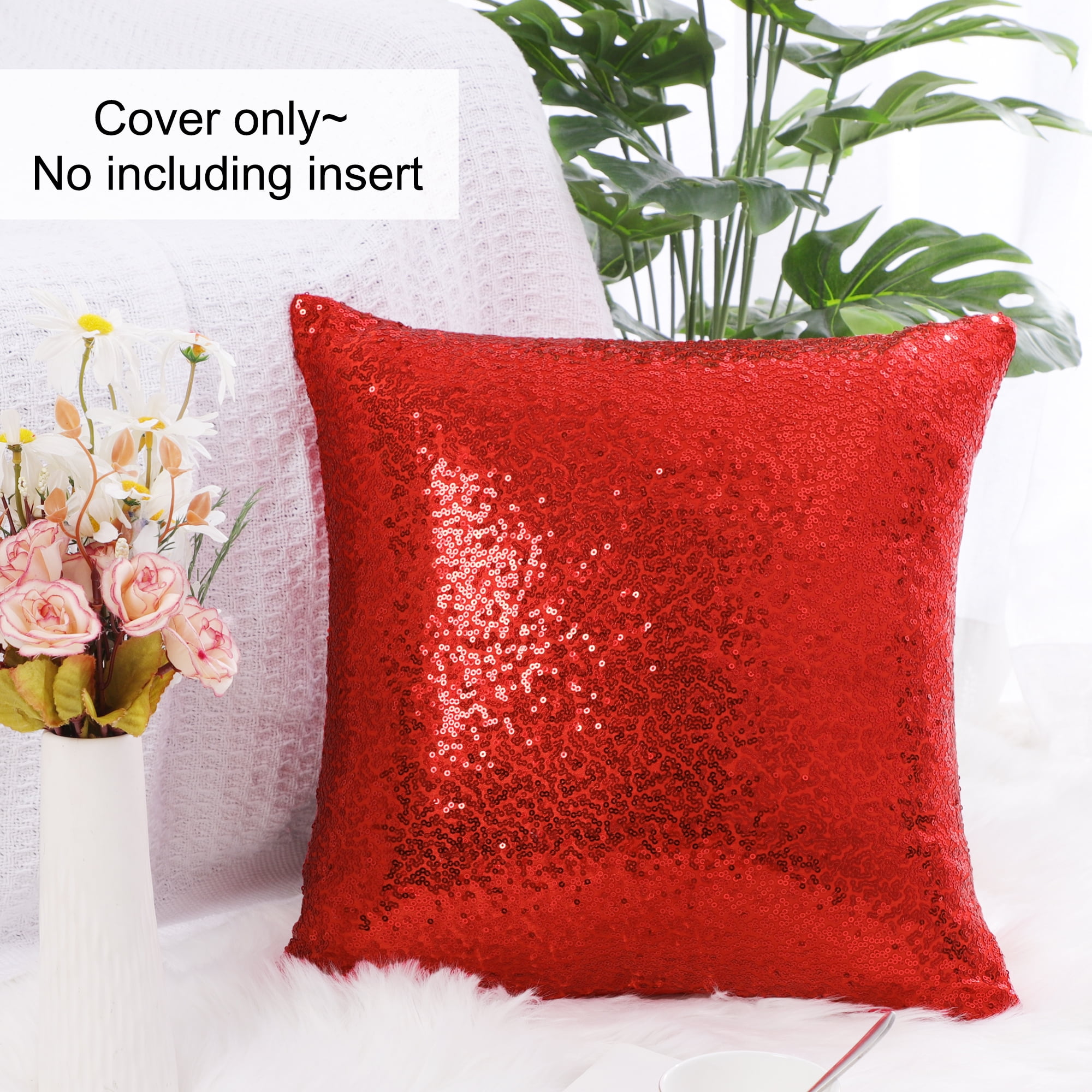 Unique Bargains 2 Pack Sequins Decorative Throw Pillow Covers 16" x16" Red