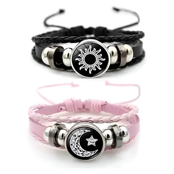 DESIGNICE 2Pcs Luminous Couple Bracelets Moon Adjustable Black Braided Bracelet Friendship Romantic Birthday Gifts