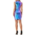 thumbnail image 3 of INSPIRE CHIC Metallic Bodycon Dresses for Women's Sleeveless Mock Neck Club Party Mini Shiny Dress XS Blue Purple, 3 of 6